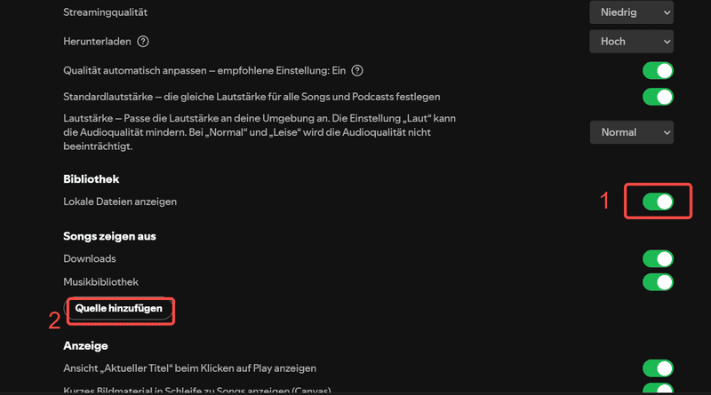Quelle hinzufügen in Spotify