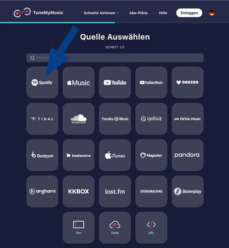 Spotify als Quell-Musikplattform wählen
