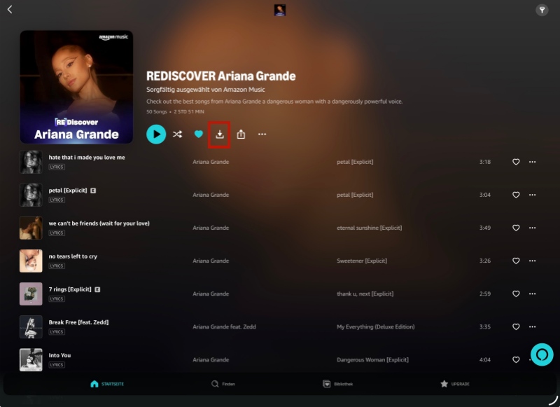 Rediscover-Playlist in Amazon Prime auf Tablet herunterladen