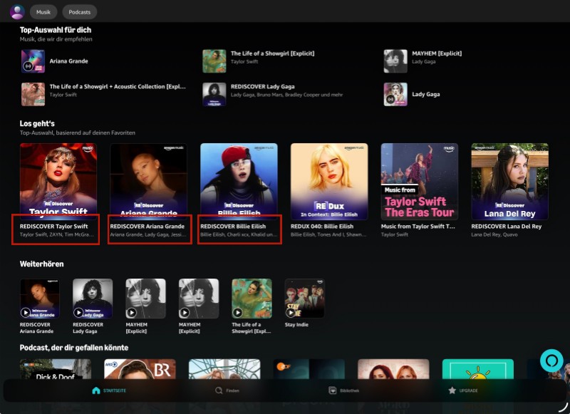 Rediscover-Playlist mit Amazon Prime auf Tablet