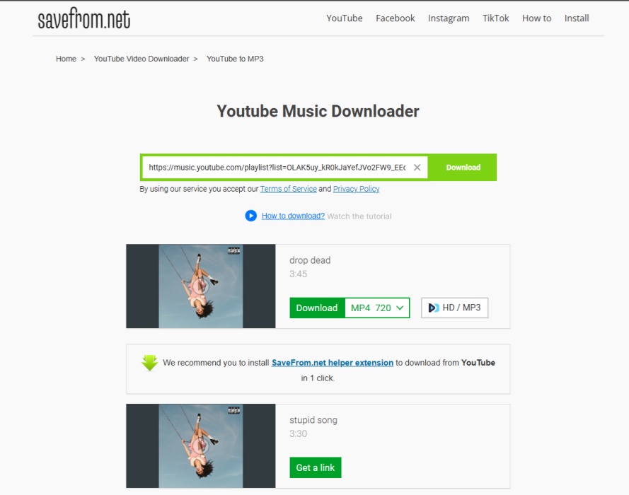 SaveFrom YouTube Music Online Downloader