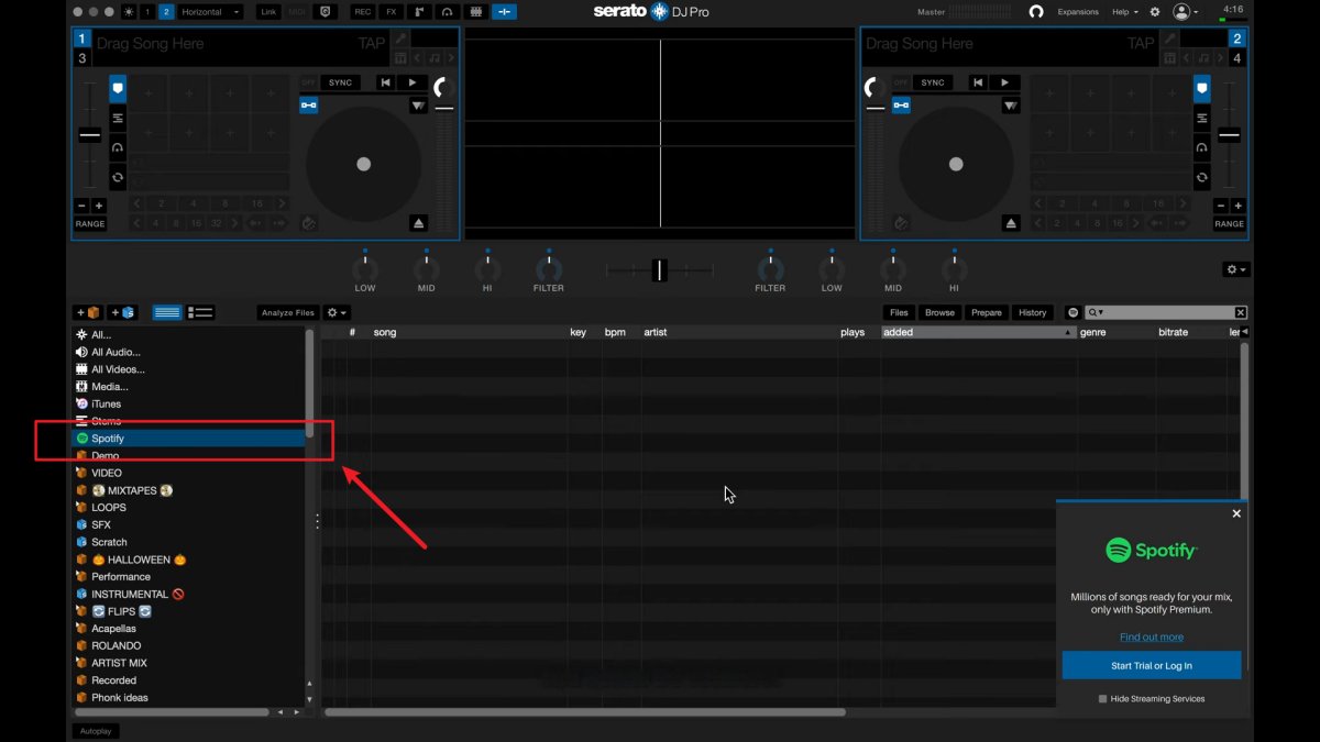Serato DJ mit Spotify-Integration