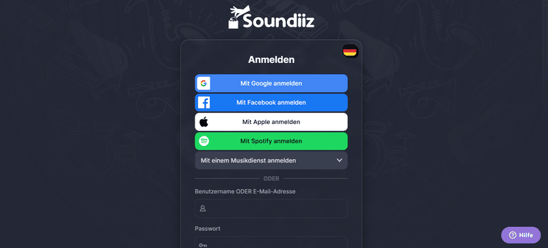 Sich auf Soundiiz anmelden
