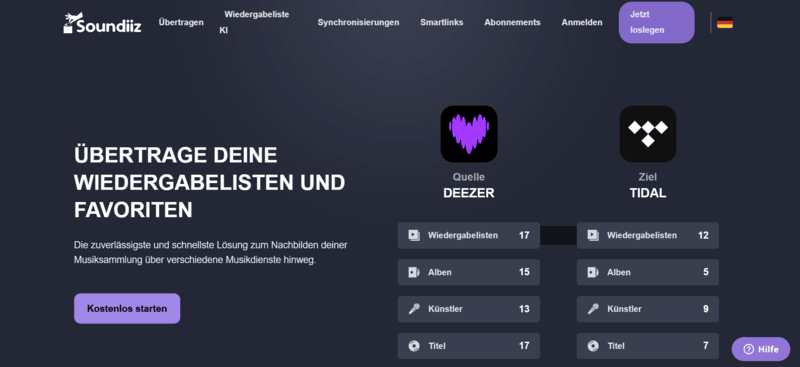 Sich auf Soundiiz anmelden