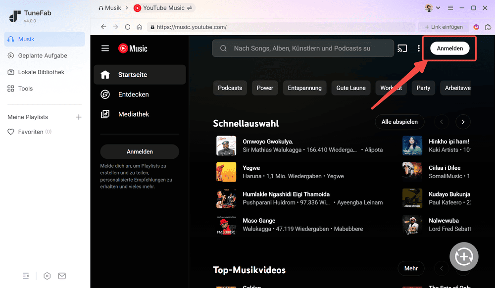 Sich bei YouTube-Konto anmelden