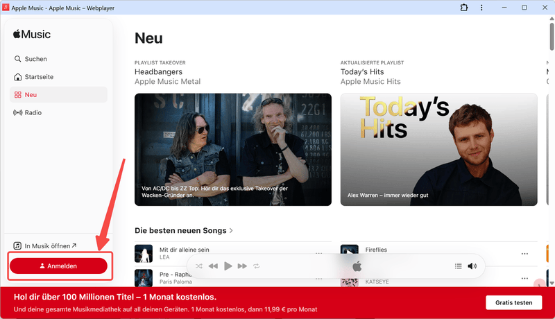 Mit dem Apple Account in der Apple-Music-PWA anmelden