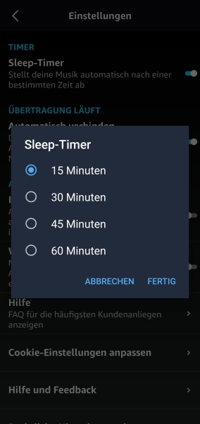 Sleep-Timer in Amazon Music auf Android aktivieren