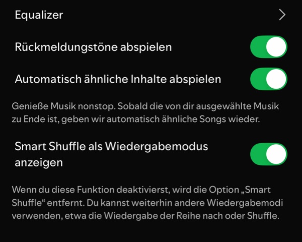 Smart Shuffle als Wiedergabemodus anzeigen