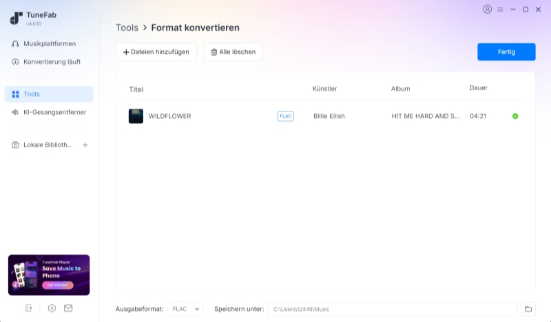 Songs durch TuneFab als FLAC umwandeln