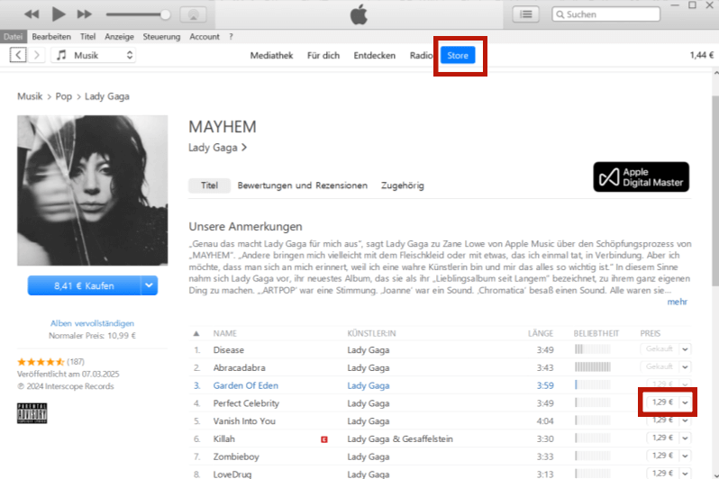 Songs in iTunes kaufen