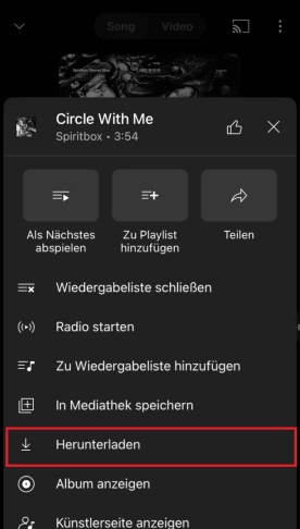 Songs in YouTube Music-App herunterladen