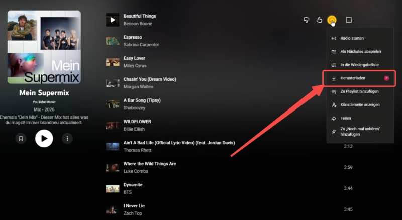 Songs in YouTube Music-Webplayer herunterladen