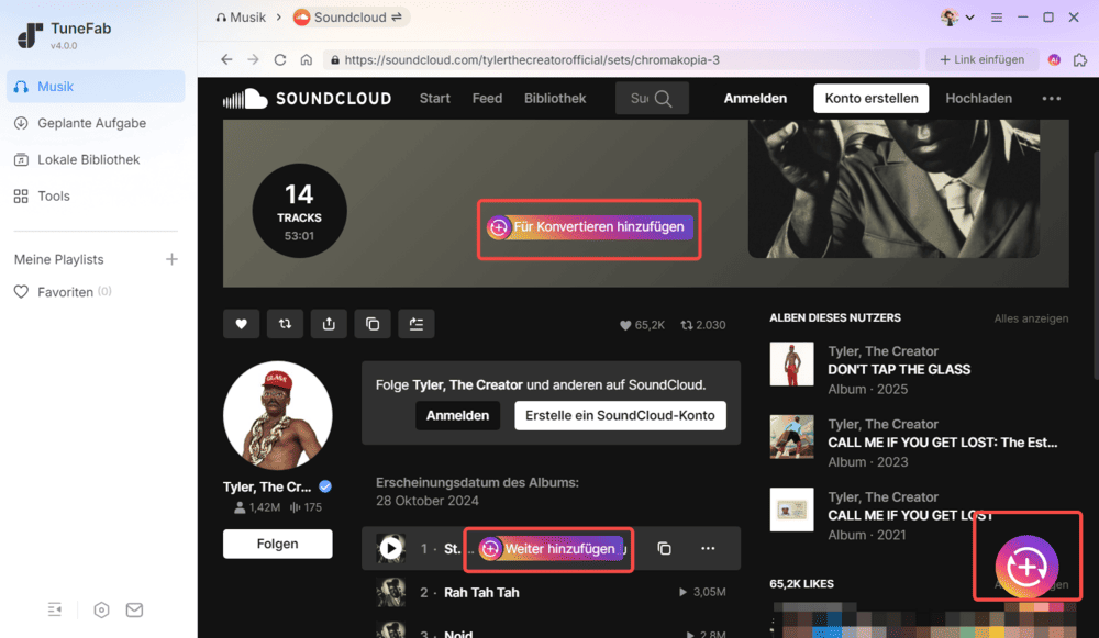 Songs von SoundCloud zur Download-List hinzufügen