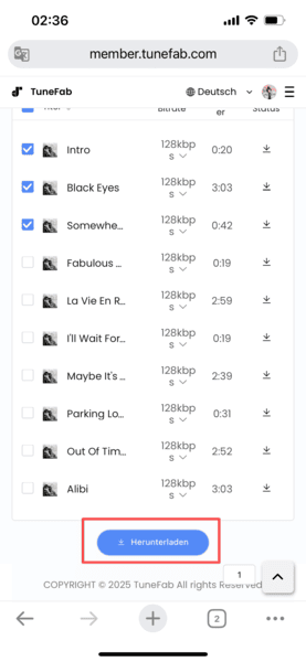 Songs zum Herunterladen auswählen