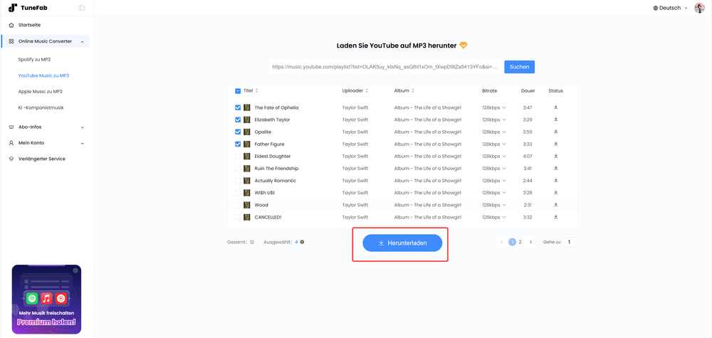 Songs zum Herunterladen auswählen