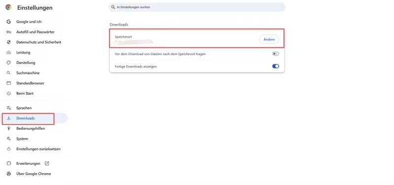 Speicherort ändern bei Browser