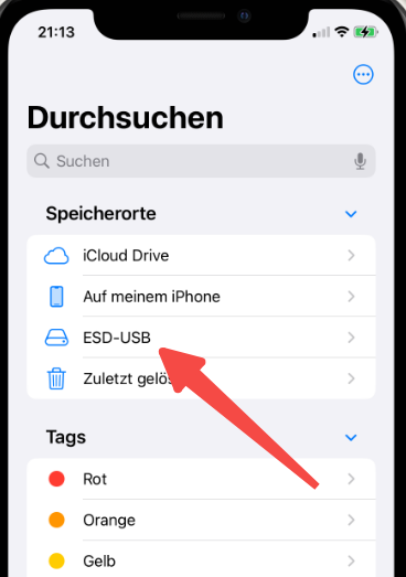 Speicherort auf dem iPhone auswählen