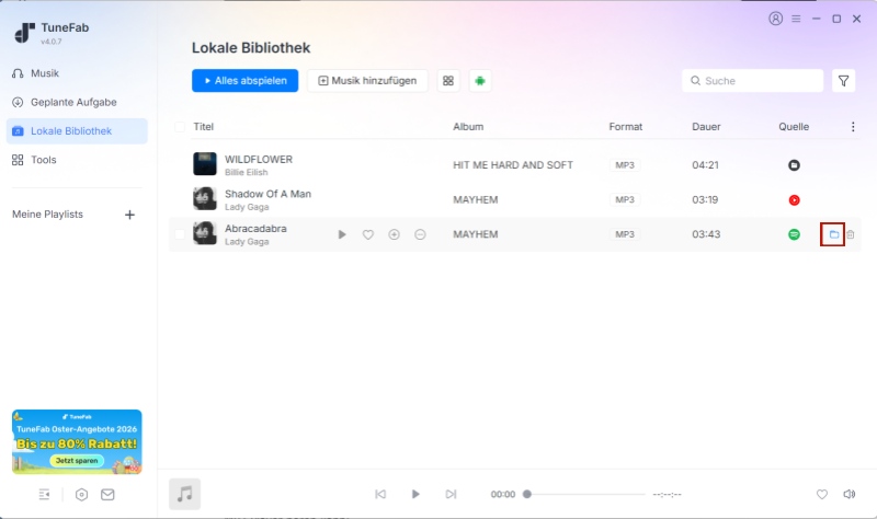 Speicherort von Spotify-Songs in TuneFab finden