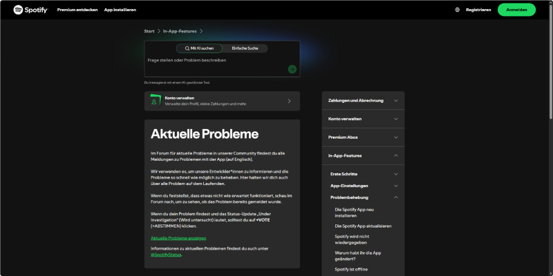 Spotify „Aktuelle Probleme“ / Ongoing Issues