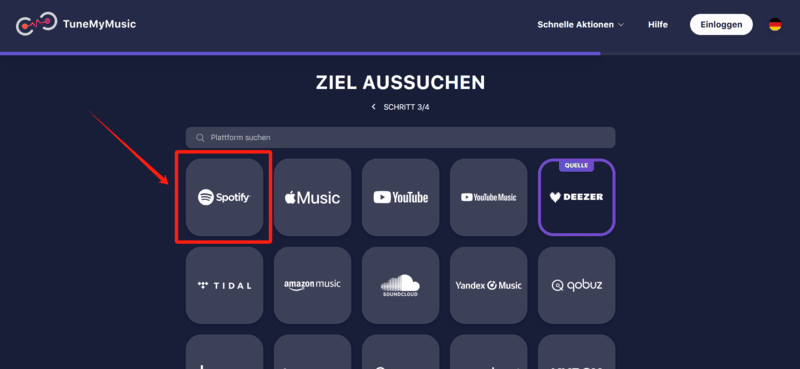 Deezer Playlist zu Spotify via TuneMyMusic übertragen