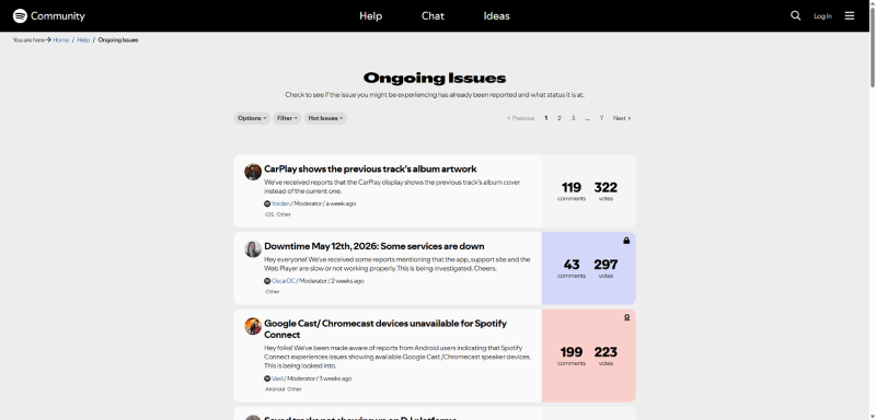 Spotify Community – Ongoing Issues