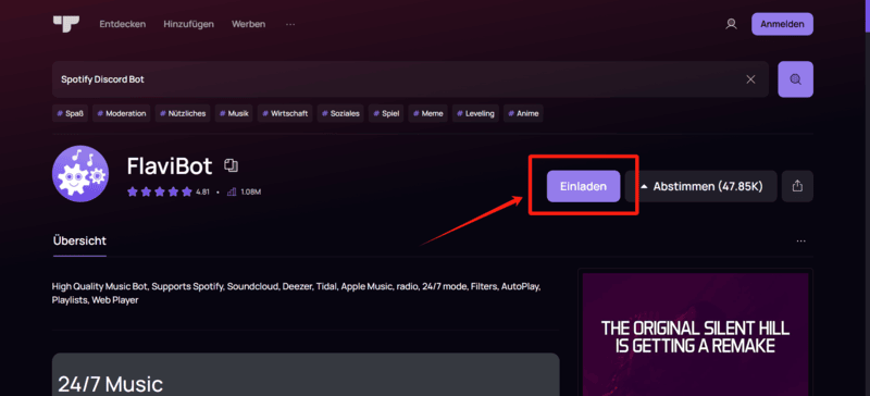 Spotify Discord Bot zu Discord einladen