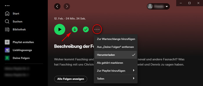 Spotify Download-Status der Playlist prüfen