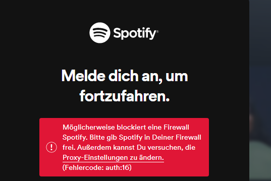 Spotify Fehlercode auth 3