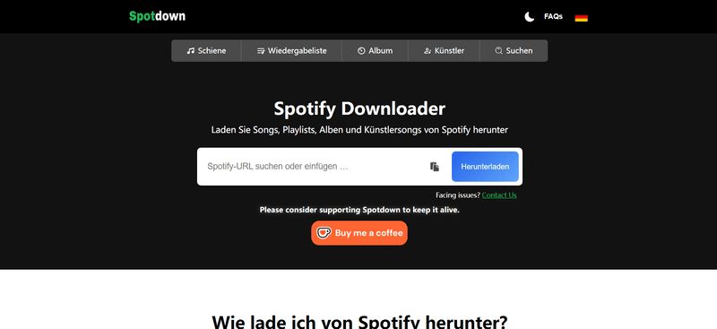 Spotify-Playlist Link in Spotdown einfügen