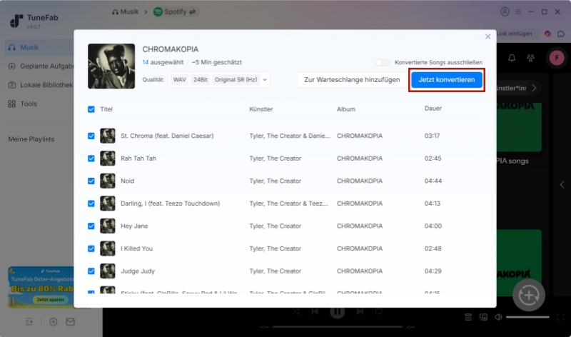 Spotify-Musik mit TuneFab in WAV umwandeln