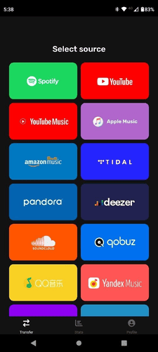 Spotify-Plattform als Quelle auswählen