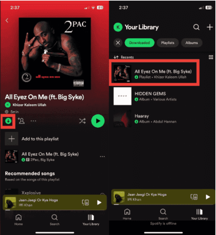Spotify Playlists download in der App