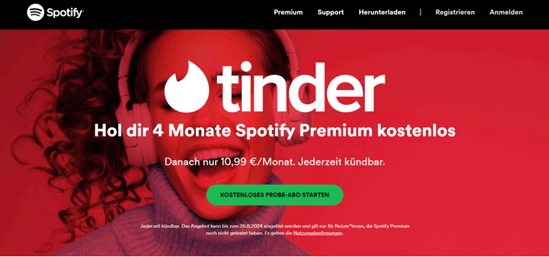 Spotify Premium kostenlos mit Tinder