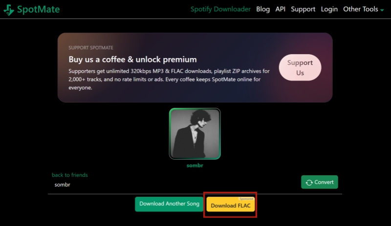 Spotify Song in SpotMate to FLAC downloaden