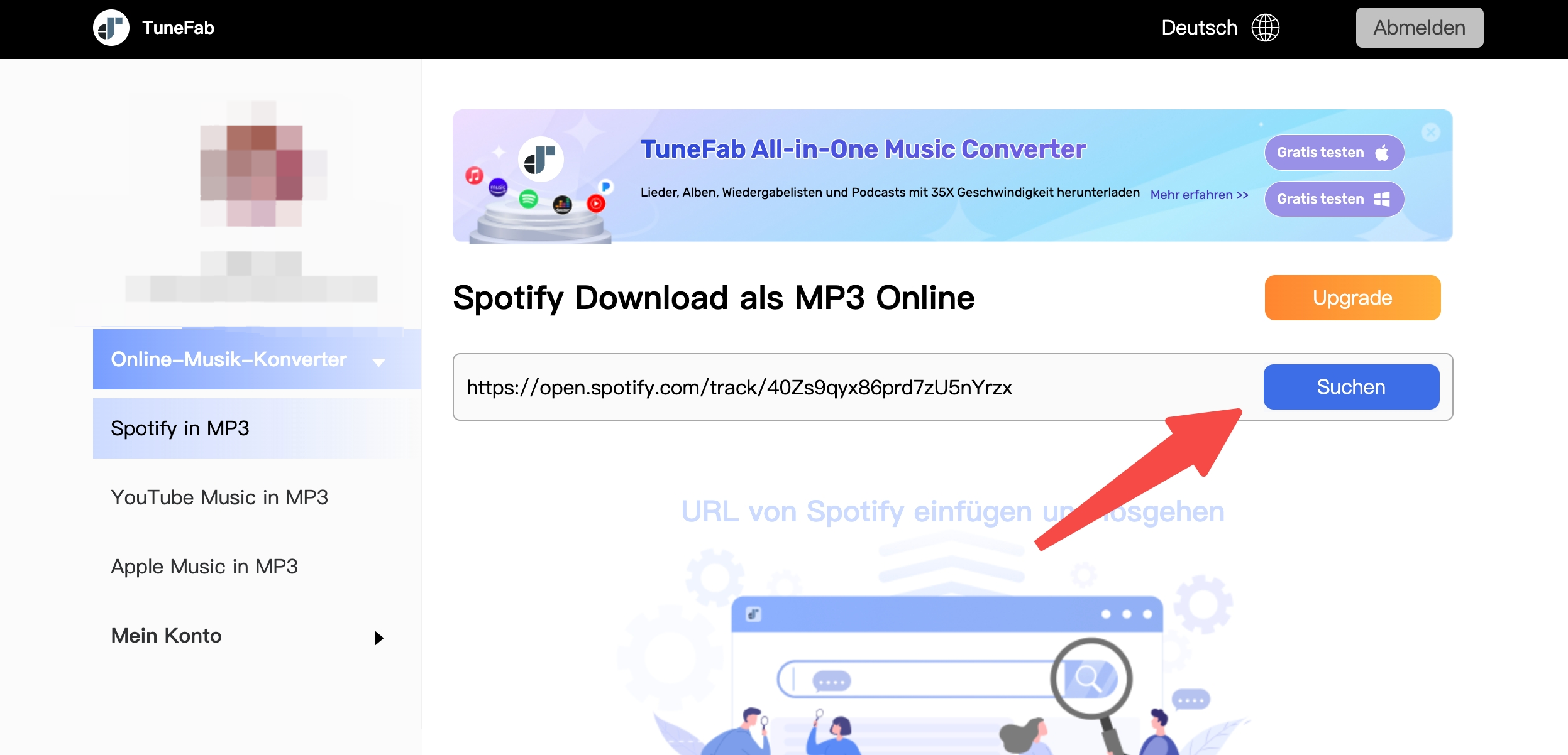 Spotify Titel bei TuneFab suchen