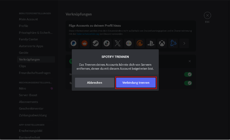 Spotify von Discord trennen