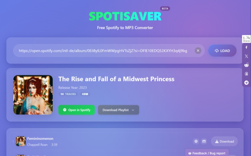 SpotiSaver Free Spotify to MP3 Converter Online