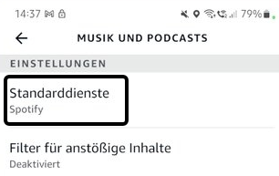 Standardmusikdienst klicken