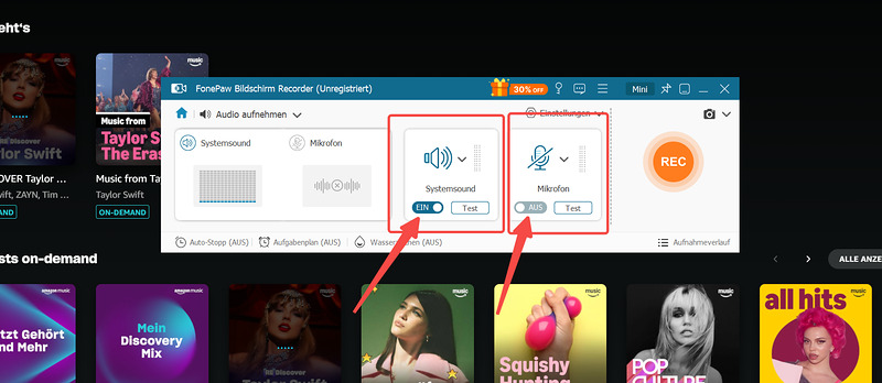 Systemsound für die Amazon-Music-Aufnahme in FonePaw aktivieren