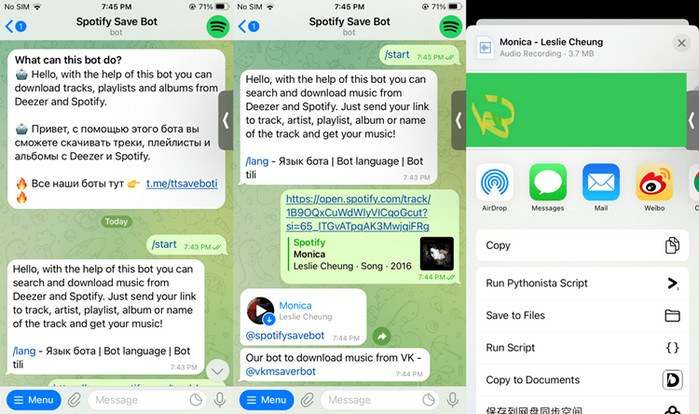 Telegram Bot SpotifySaveBot für Spotify-Playlist Download