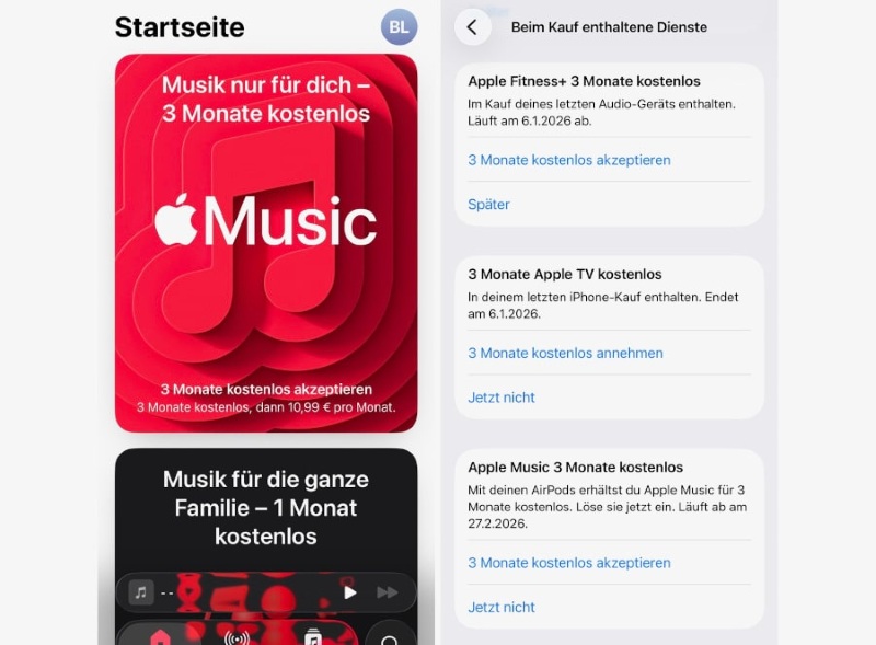 Die Testphase von Apple Music aktivieren