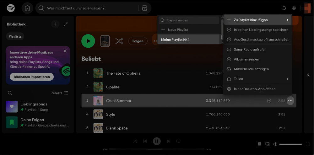 Titel zu einer eigenen Playlist hinzufügen