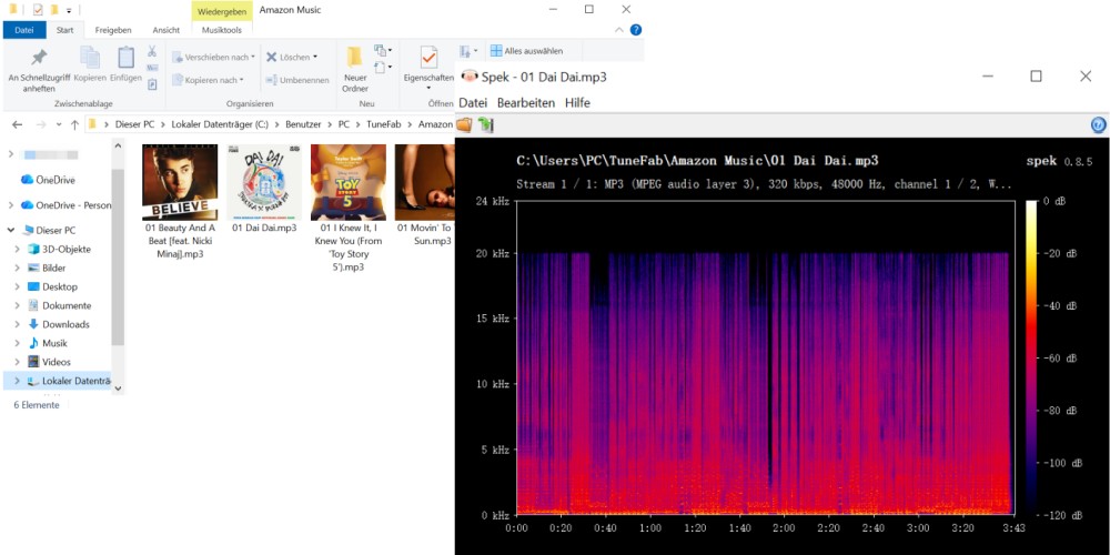 TuneFab Amazon Music Converter Spek Klangtest