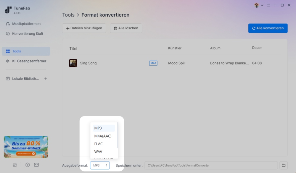 MP3 als Ausgabeformat wählen