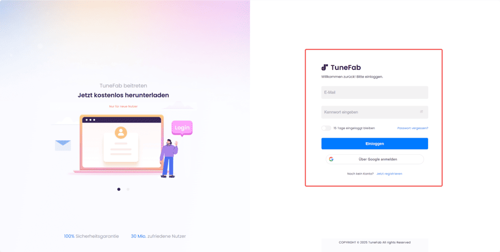 TuneFab-Mitgliedschaft sich anmelden oder registrieren