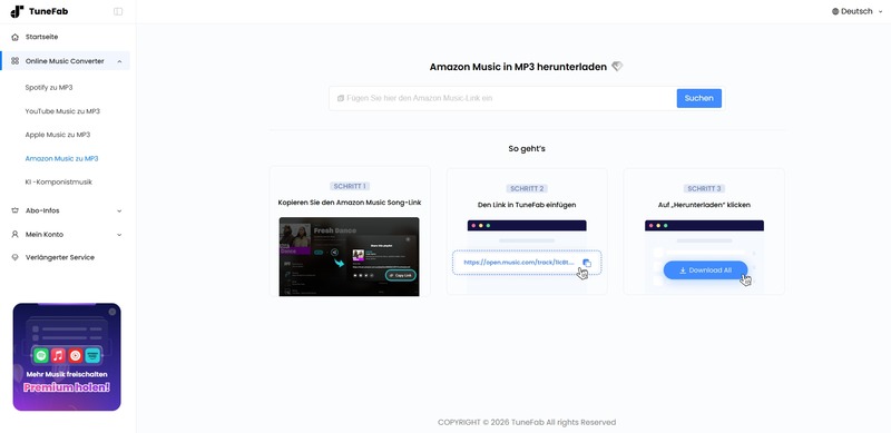 TuneFab Online Amazon Music to MP3 Converter