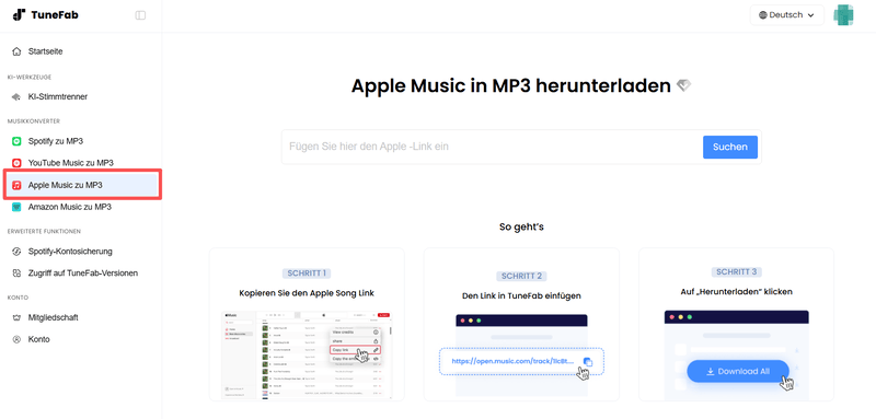 TuneFab Online Apple Music zu MP3 Converter wählen