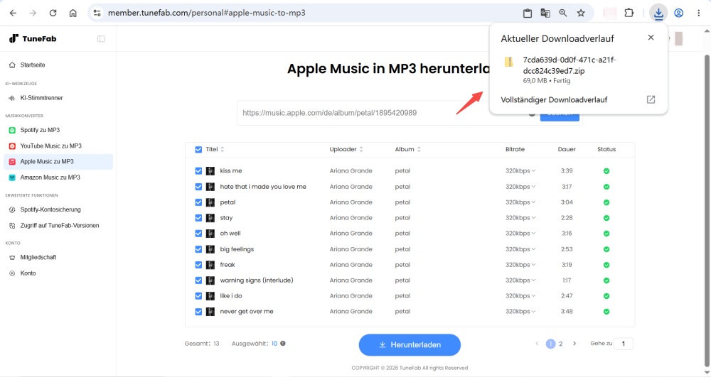 Apple-Music-Playlist mit TuneFab Online erfolgreich erkennen