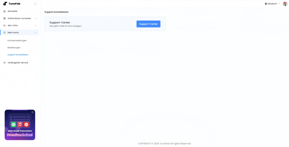 Tunefab Support-Center kontaktieren
