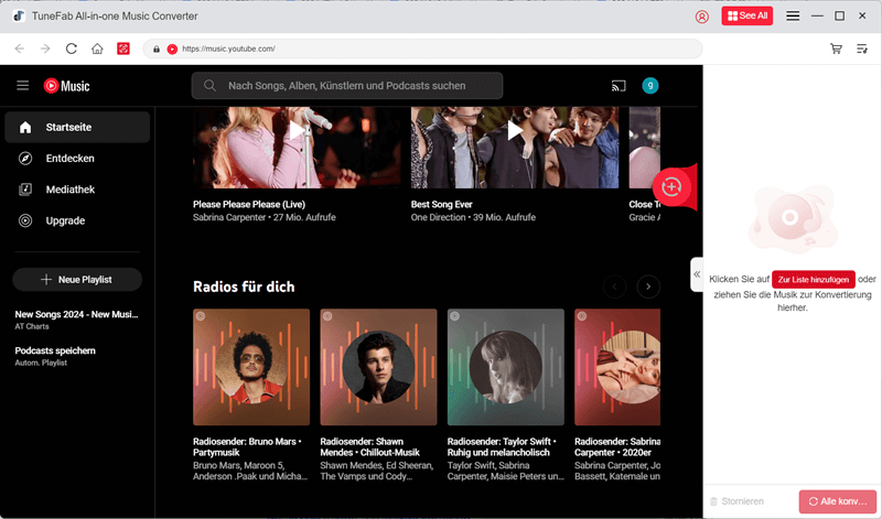 TuneFab YouTube Music Converter Oberfläche